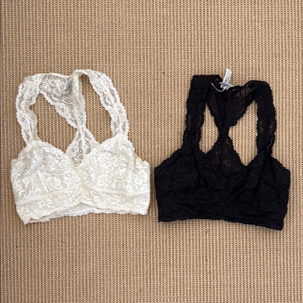 Lace Bralette Set - Black and Cream